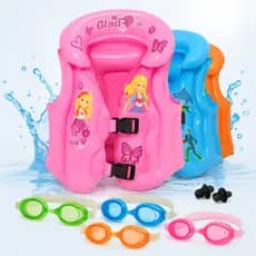 Boia Infantil Kit Colete Inflável Salva Vidas + Óculos UV Piscina Natação Segurança Criança Verão