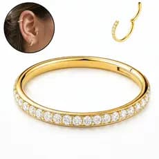 Piercing Titânio Argola Cravejada 6mm Feminino Cartilagem Hélix Anti Alérgico Inox Dourado Prata