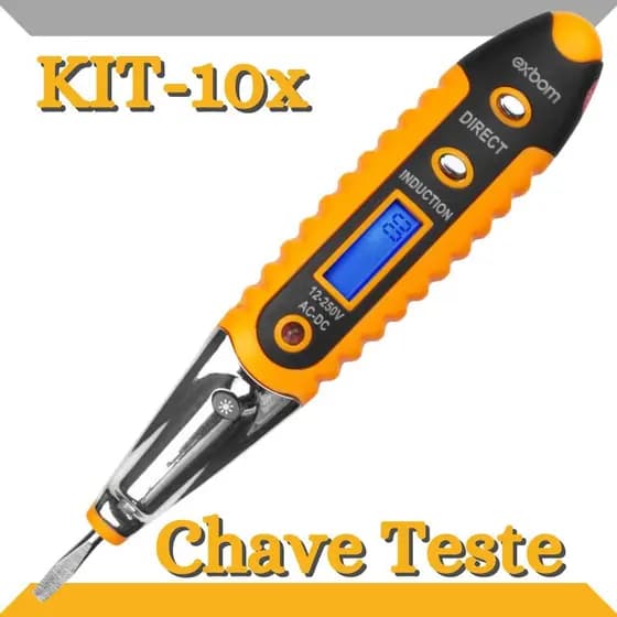 Kit com 10 Chaves de Teste Digital para Eletricistas Detector de Tensão com Lanterna