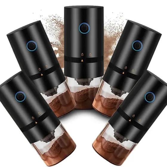 Kit 5 Moedores Café Elétricos 200ml Aço Inox Recarregáveis USB Moagem Ajustável para Espresso Coado Casa e Viagem