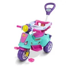 Triciclo Infantil Passeio Criança Pedal Andador Motoca Com Empurrador Infantil Menina Avespa Pink