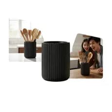 Porta Utensílios De Cozinha Preto Canelado Organizador Compacto Para Colheres Conchas e Espátulas