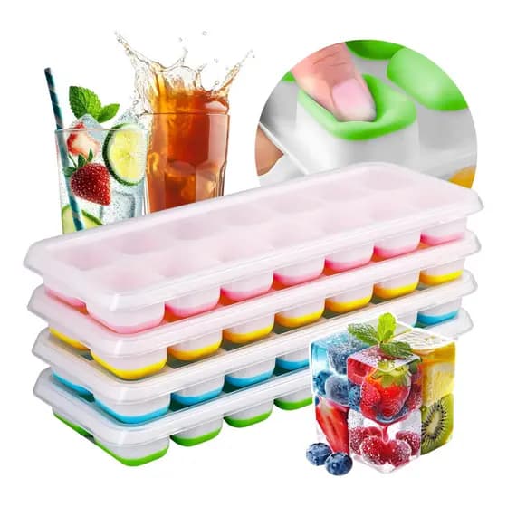 Jogo 6 Formas De Gelo Cubo Tampa Rígida E Fundo Silicone Flexivel Cores Sortidas