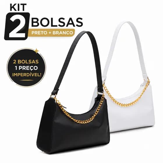 Kit Bolsas Femininas 2 Baguetes Correntes de Ombro de Lado e de Mão Pequena