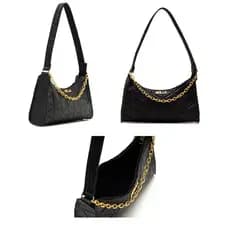 BOLSA FEMININA BAGUETE BORDADA PEQUENA DE OMBRO DE LADO CORRENTE