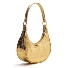 Bolsa Meia Lua Metalizada Croco De Ombro de Mão de Lado Festa