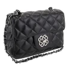 Bolsa Feminina Pequena Preta Transversal de Ombro Bordada Corrente Matelasse