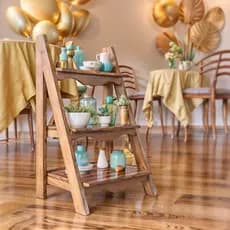 Escada Fixa Pequena Rustica Madeira Pinus Decoração Festa Escadinha De Doces