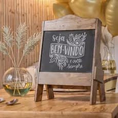 Cavalete Com Lousa de Giz de Mesa Madeira Rústica Decorações Anotações Pinus