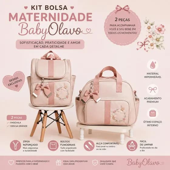 Kit Bolsa Maternidade 2 Peças Prática e Espaçosa Alta Qualidade Moderna