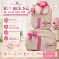 KIT BOLSA MATERNIDADE 02 PEÇAS MENINA ENXOVAL IMPERMEAVEL GRANDE ESPAÇOSA GALHO ROSA BEBÊ