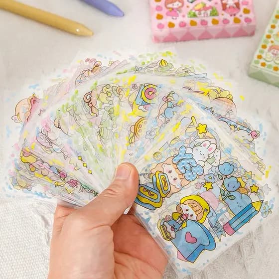 Cartelas de 50/100 adesivos fofos kawaii impermeável para scrapbook/garrafas/diário