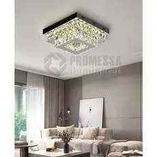 LUSTRE CRISTAL QUADRADO/REDONDA PLAFON INOX LED 36W 3CORES BIVOLT + CONTROLE