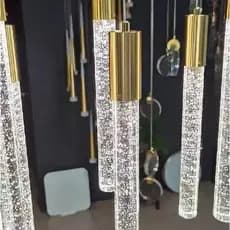 Lâmpada Pendente Tubo De Cristal 20CM dourado 3 cor em1:  luz branca  luz quente  luz neutra