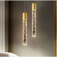 KIT 02 Lâmpada Pendente Tubo De Cristal Dourado 3em1: luz branca luz quente luz neutra