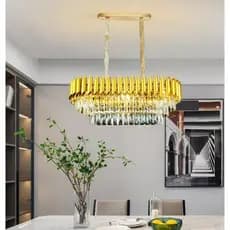 Pendente Lustre 75cm Metal Cristal Dourado VL-GD863110v/220v