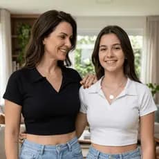 Kit 2 Cropped Polo Feminino Ribana Mãe e Filha Look Combinando Dia das Mães Moda Casual Conforto