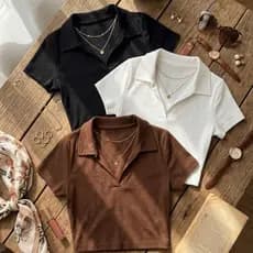 Kit 3 Blusas Femininas Gola Polo Malha Texturizada Toque Macio Uso Diário Visual Chique e Lindo