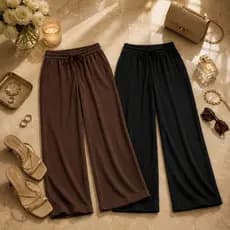 Kit 2 Calças Pantalona Feminina Ribana Cintura Alta com Bolsos Conforto e Caimento Leve para Rotina