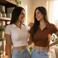 Kit 2 Cropped Polo Feminino Ribana Justinha Estilo Fashion Básico Tendência Tecido Confortável