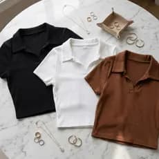 Kit 3 Blusinha Cropped Polo Feminina Ribana Ajuste no Corpo Fashion Ideal para o Dia a Dia e Rotina