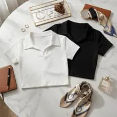 Kit 2 Cropped Polo Feminino Ajustado Manga Curta Look Casual Confortável Moda Atual para Rotina