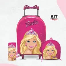 kit mochila escola Boneca  com lancheira e Estojo - Carrinho com Rodinhas - Menina -Feminino