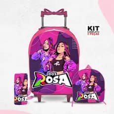 kit mochila escolar dos Rosas com lancheira e Estojo - Carrinho com Rodinhas - Menina- feminino
