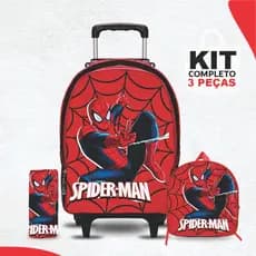 kit mochila escolar Homem Aranha com lancheira e Estojo - Carrinho com Rodinhas - Menino - Masculino