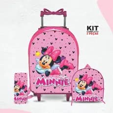 kit mochila escolar minie  com lancheira e Estojo - Carrinho com Rodinhas - Menina -Feminino