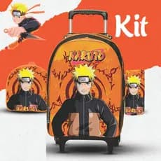 kit mochila escolar Naruto  com lancheira e Estojo - Carrinho com Rodinhas - Menino - Masculino