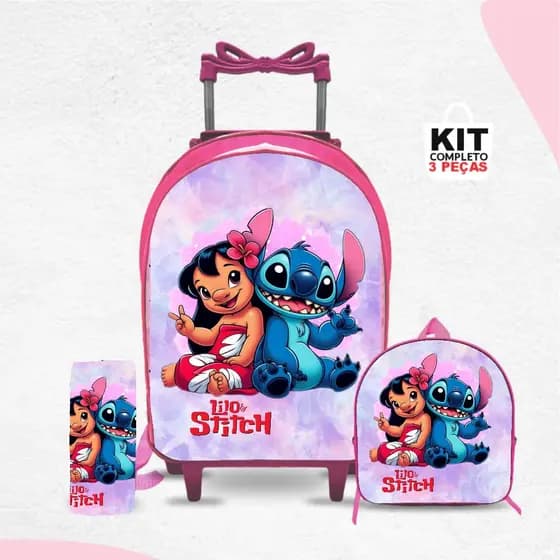 kit mochila Escolar Stith patrula canina  com lancheira e Estojo - Carrinho com Rodinhas - Menina -Feminino
