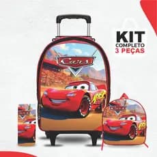 kit mochila escolar Carros com lancheira e Estojo - Carrinho com Rodinhas - Menino - Masculino