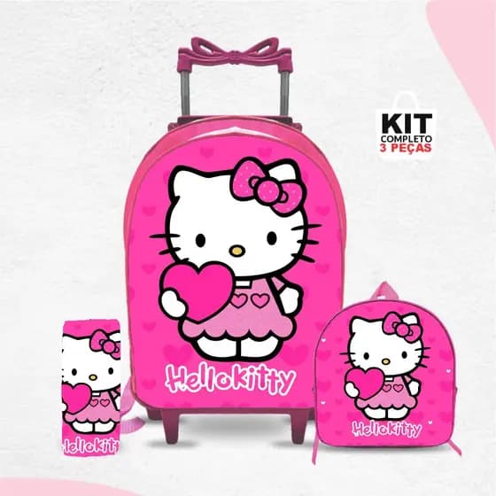 kit mochila escolar com lancheira e Estojo - Carrinho com Rodinhas- Menina- Feminino