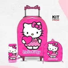 kit mochila escolar com lancheira e Estojo - Carrinho com Rodinhas- Menina- Feminino