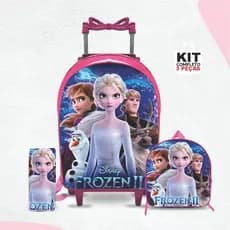kit mochila escolar Frozem com lancheira e Estojo - Carrinho com Rodinhas - Menina - Feminino