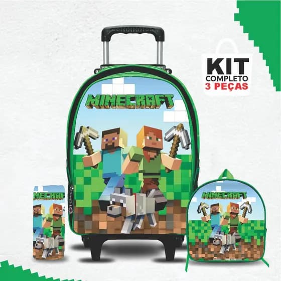 kit mochila escolar jogoa com lancheira e Estojo - Carrinho com Rodinhas - Menino - Masculino