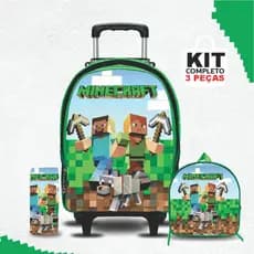 kit mochila escolar jogoa com lancheira e Estojo - Carrinho com Rodinhas - Menino - Masculino