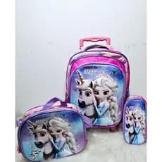 Kit Mochila 3D Rodinhas Escolar Infantil Grande com Lancheira e Estojo Personagens Menina