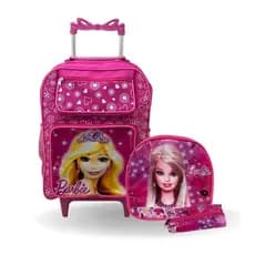 Kit Mochila Escolar Infantil com Rodinhas com Lancheira e Estojo Personagens Menina