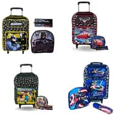 Kit Mochila Escolar Infantil com Rodinhas com Lancheira e Estojo Personagens Menino