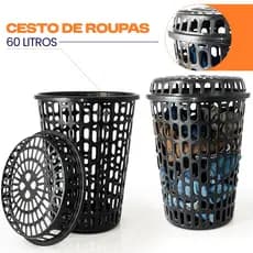 Cesto de Roupas 60 Litros Telado Redondo Com Tampa
