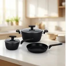 Jogo de Panelas Antiaderente Hot Chef 3 Pçs Tampa de Vidro Conjunto Panela