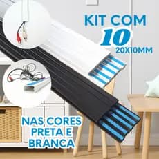 Kit 10 metros canaleta PVC 20x10 s/ divisória fita Dupla Face organizador Fio cabo tela mosquiteiro