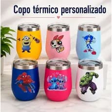 COPO TÉRMICO 360ML PERSONALIZADO STITCH MINNIE MINIONS BORBOLETA EM DTF UV GELADO QUENTE