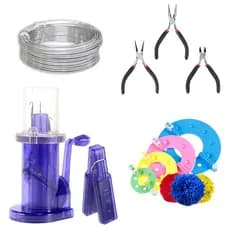 Máquina Tricotin + Arame galvanizado + Kit Faz Pompom + 3 Alicates bico Jacaré e Corte