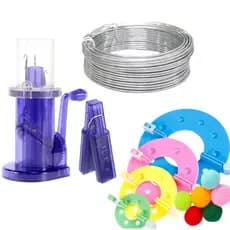 Kit Máquina De Tricotin + Arame Galvanizado N16 + Kit Faz Pompom 4 medidas