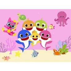 Painel em Lona Tema Baby Shark Rosa 1,00x0,80