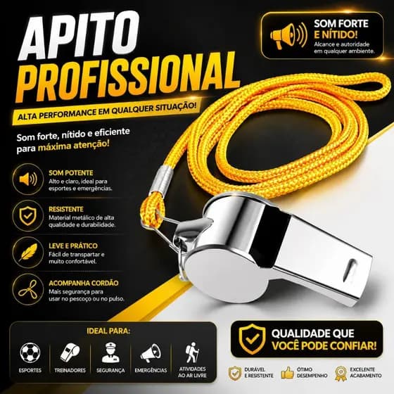 KIT Apito De Metal Com Cordão Profissional 115 dB Árbitro Juiz Jogo Bolinha Educador Físico Piscina