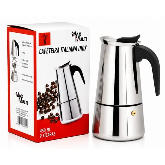 Cafeteira Expresso Italiana Luxo Moka Inox 9 Xicaras Compatível com Fogão de Indução Aprox 450ml